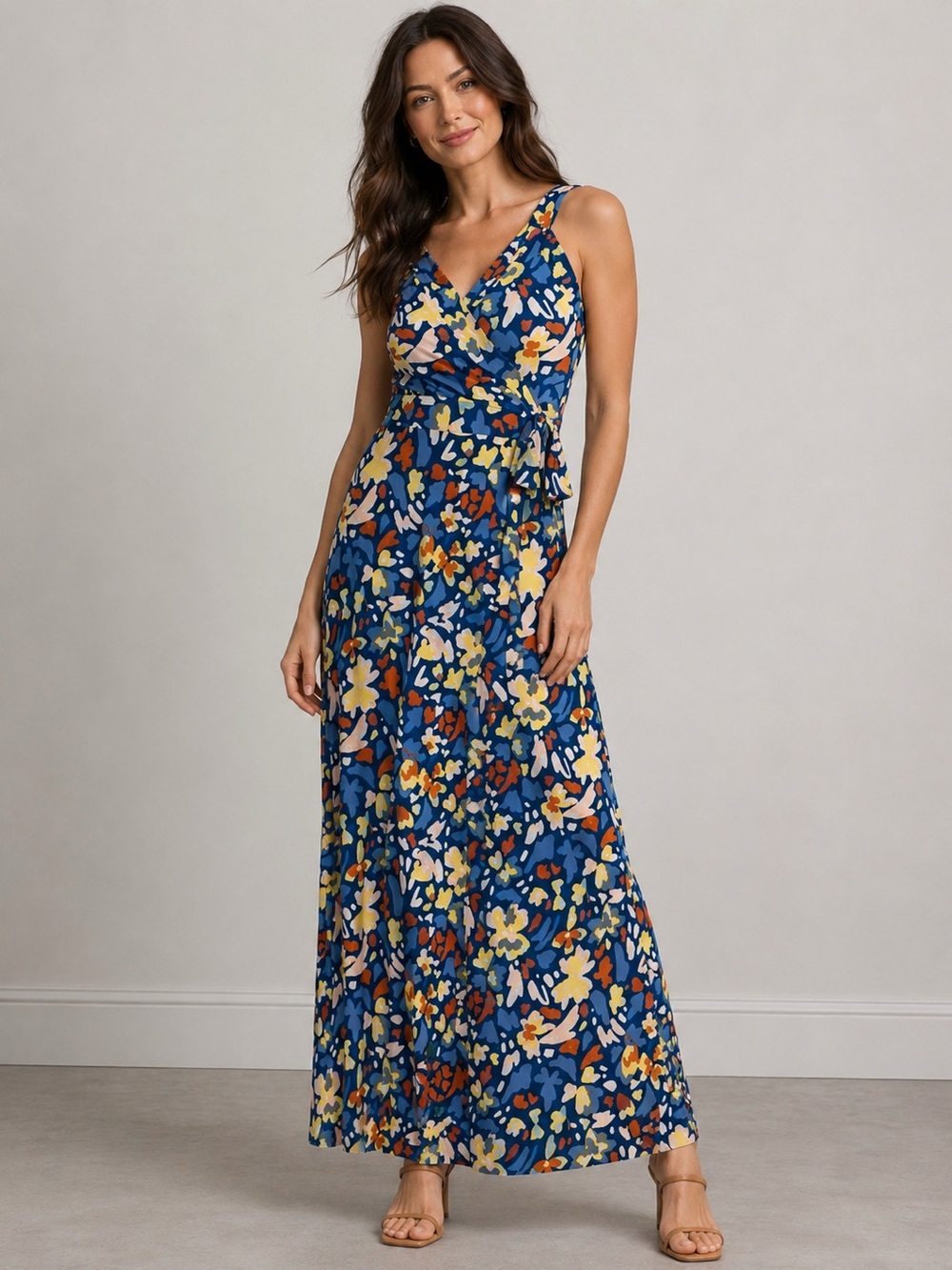 💙🌺NWOT Stitch Fix 41 Hawthorn Hellena Faux Wrap Blue Floral Maxi Dress Small